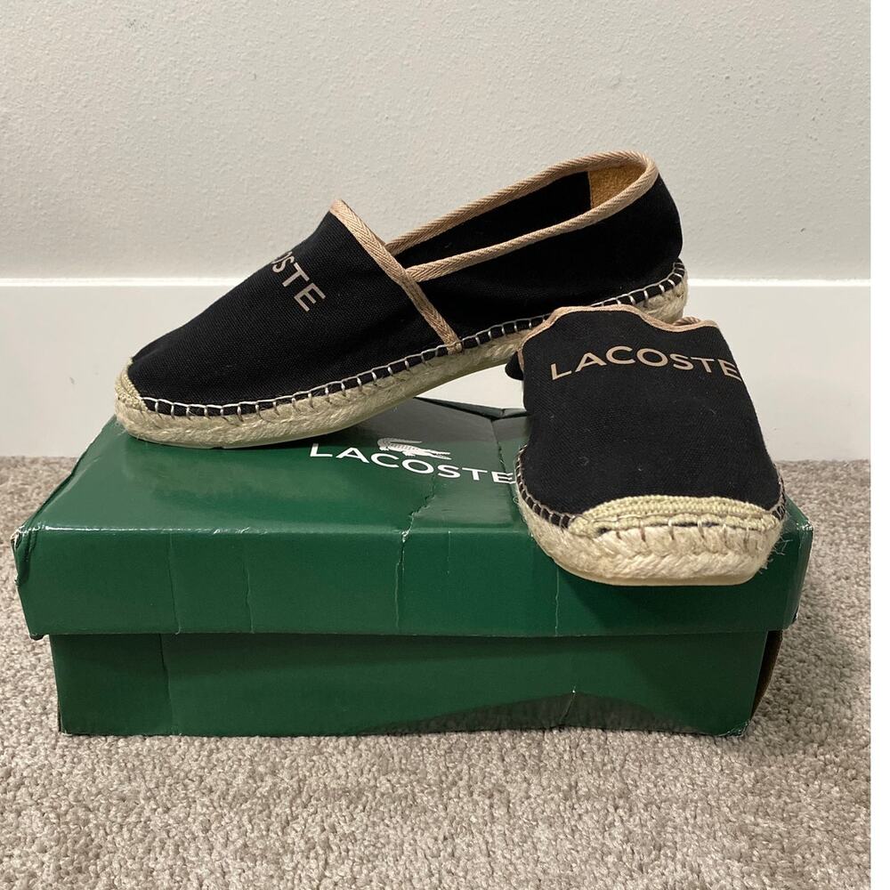 New Lacoste Uhabia Black Tan Canvas Espadrilles Men’s Size 9